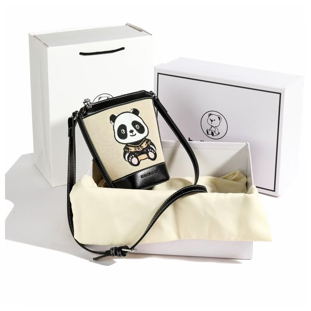 Sac Panda de style académique, sac seau en 2 couleurs