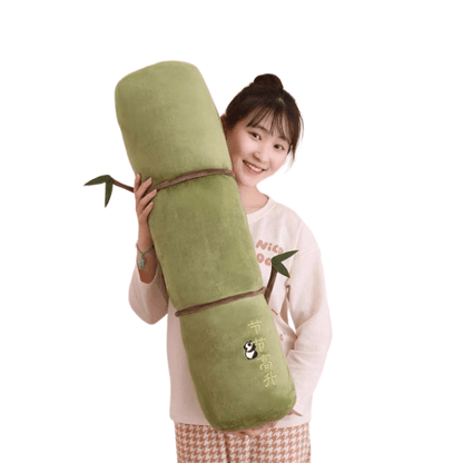 Bamboo Pillow, with Panda Embroidery, "Rising Step by Step"