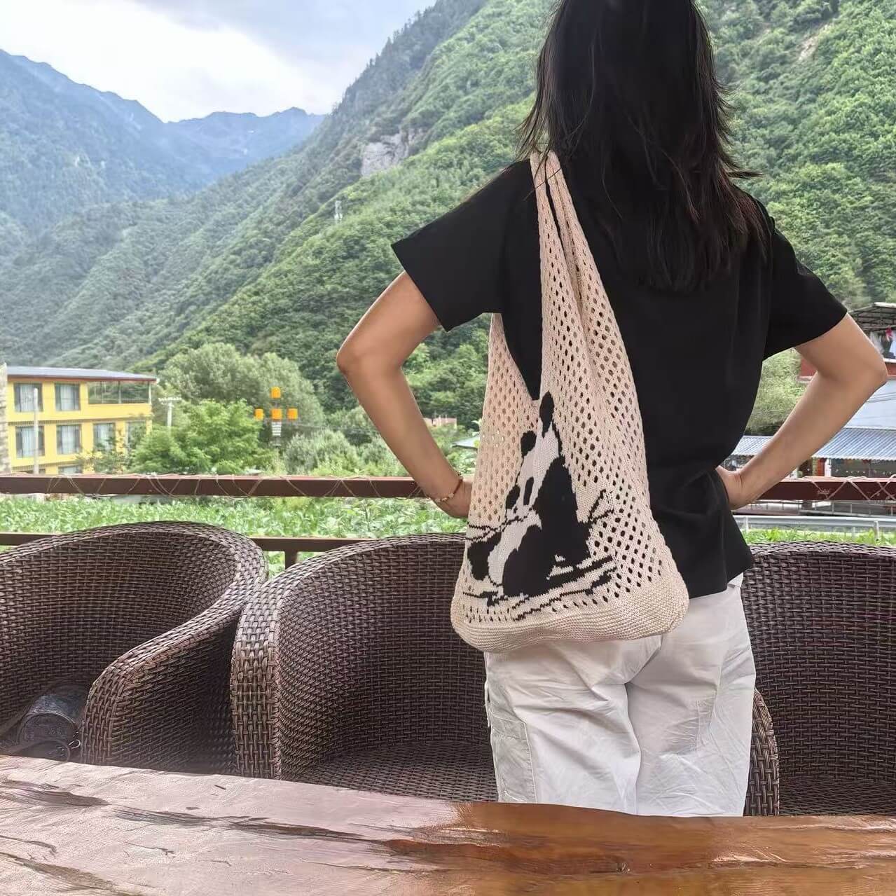 Sac fourre-tout Panda, sac au crochet de loisirs en 5 couleurs délicieuses