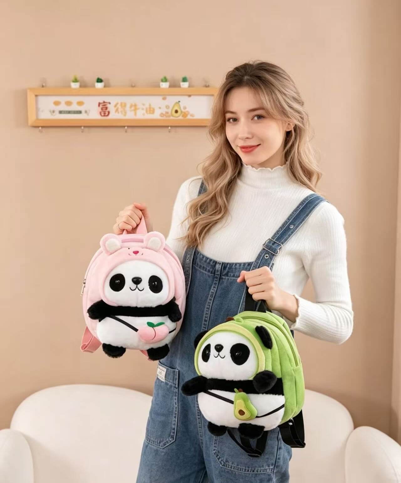 Mochila Súper Linda de Panda-Conejo, Bolso Escolar de Panda