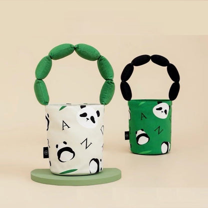 Panda Tote Bag, Canvas Bucket Bag, with Panda Design in 2 Colors