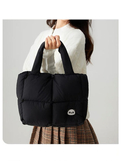 Panda Tote Bag, Black Quilted Tote Handbag with Panda Logo 13.5''