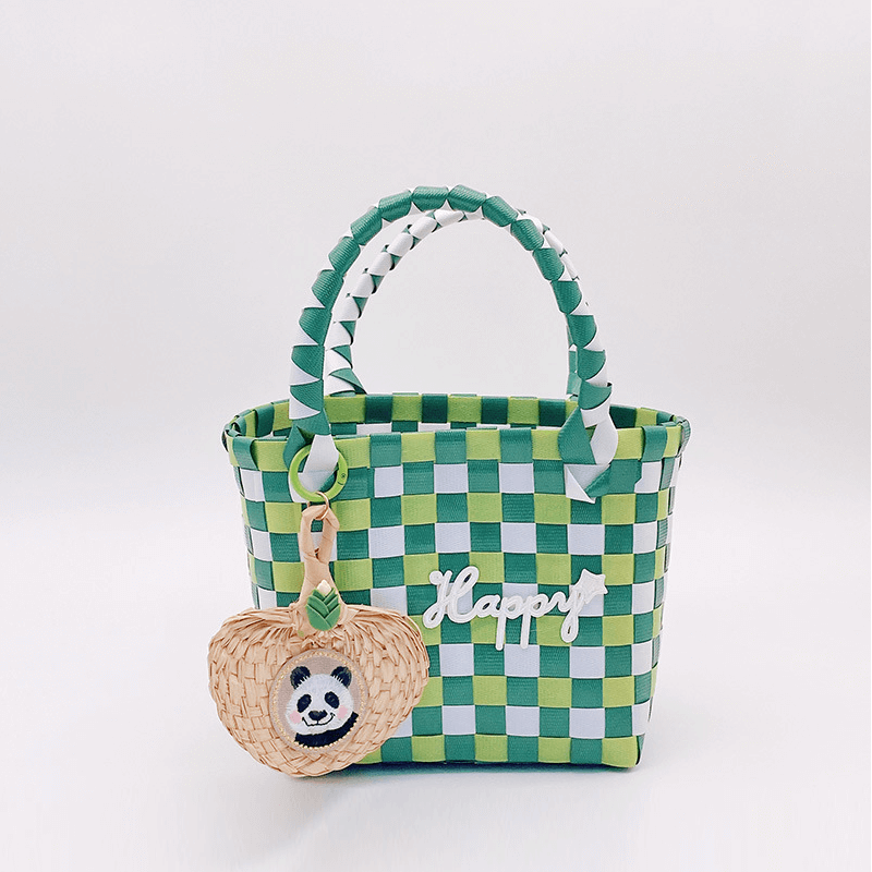 Panda Bag, Checkered Bag with Panda Fan