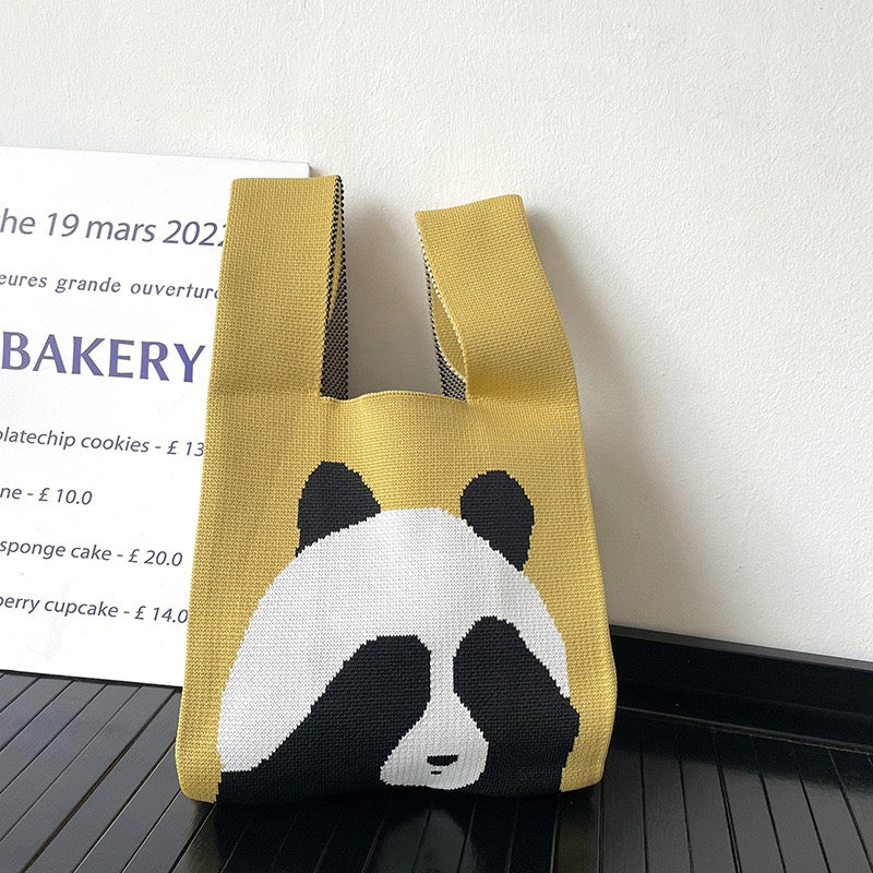 Mini sac à tricoter Panda Bag : sacs à main tricotés panda mignon en 4 couleurs