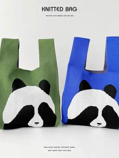 Mini Knitting Bag Panda Bag: Cute Panda Knitted Handbags in 4 Colors