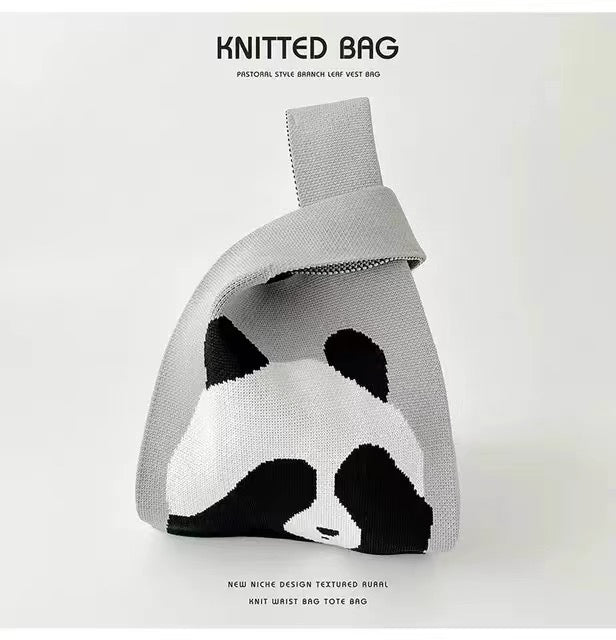 Mini Knitting Bag Panda Bag: Cute Panda Knitted Handbags in 4 Colors