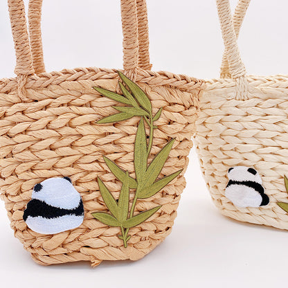 Panda straw bag: Fashion embroidered handbag in 2 colors