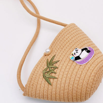 Bolso de paja Panda: bolso de viaje bordado de moda