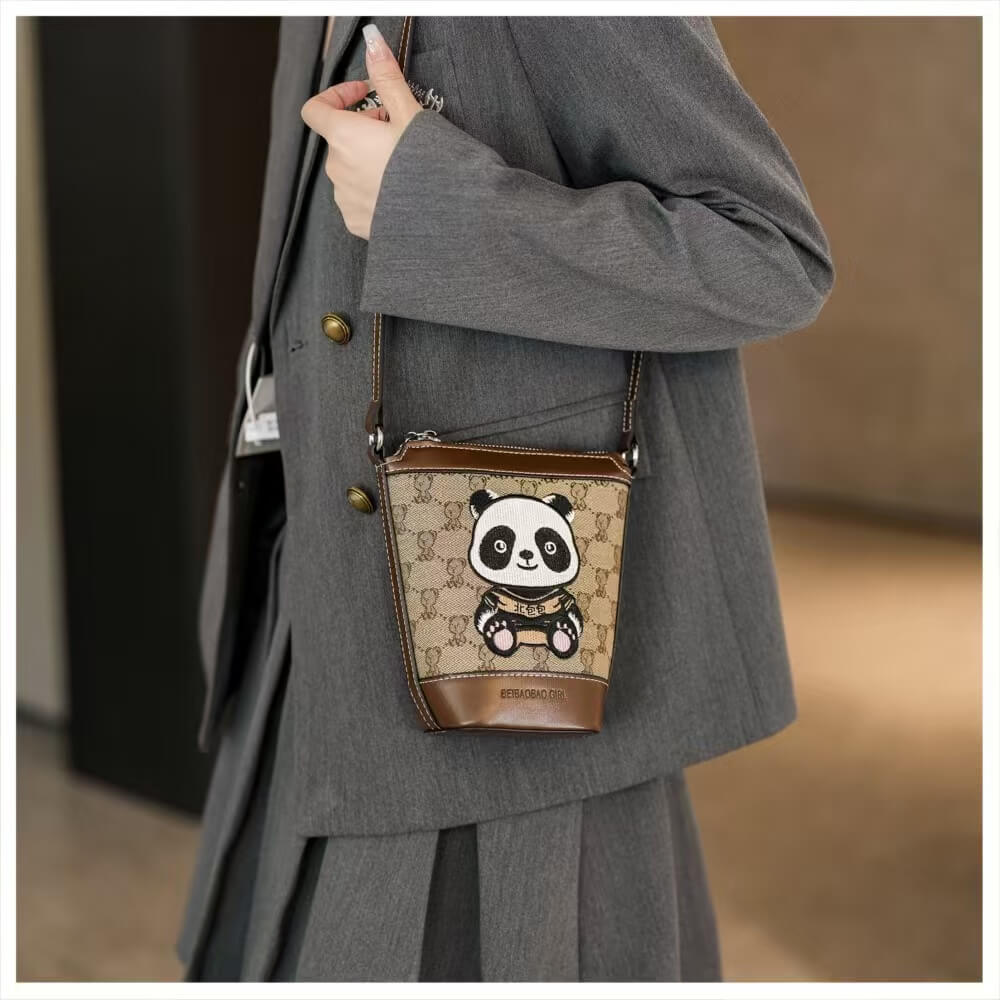 Sac Panda de style académique, sac seau en 2 couleurs