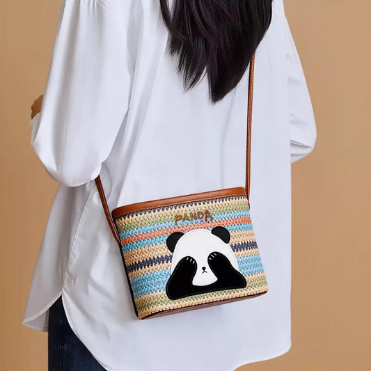 Bolso Panda Tejido Arcoíris, Bolso Bandolera Panda para el Verano