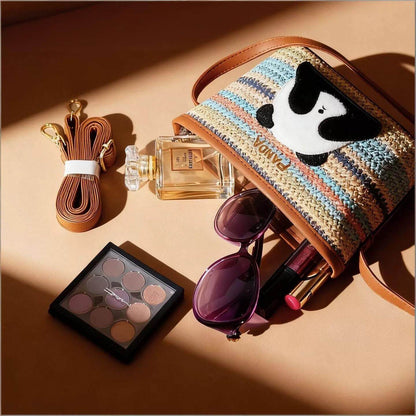 Bolso Panda Tejido Arcoíris, Bolso Bandolera Panda para el Verano