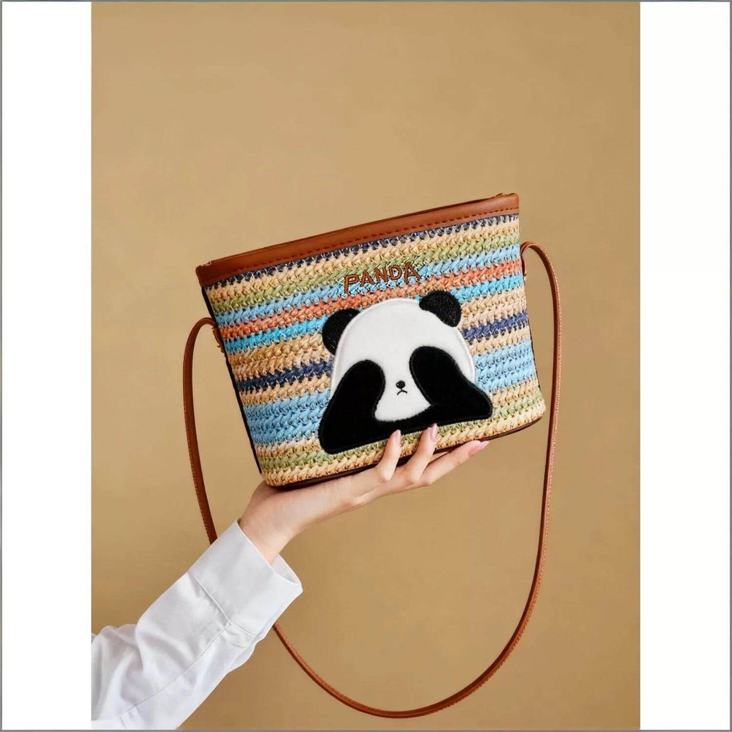 Bolso Panda Tejido Arcoíris, Bolso Bandolera Panda para el Verano