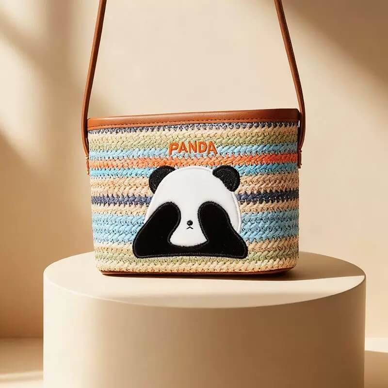 Bolso Panda Tejido Arcoíris, Bolso Bandolera Panda para el Verano
