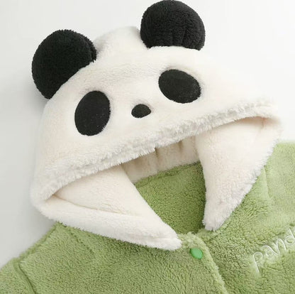 Pijama de panda verde, conjunto de pijama de terciopelo coral