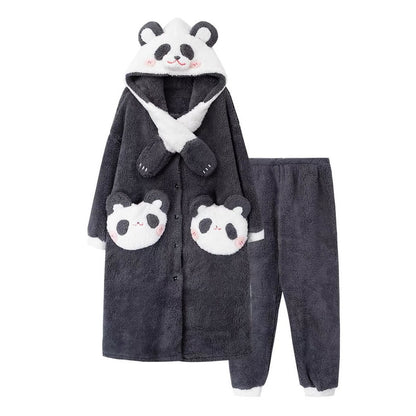 Pyjamas pour femmes d'hiver : Pyjamas en flanelle avec écharpe et poche panda