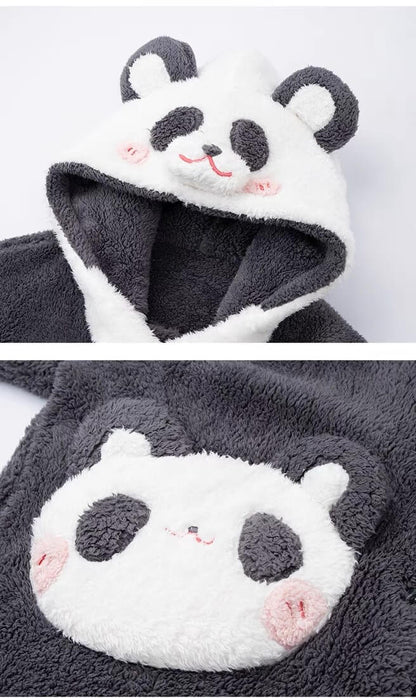 Pajamas for Winter Women's: Flannel Pajamas with Panda Scarf & Pocket