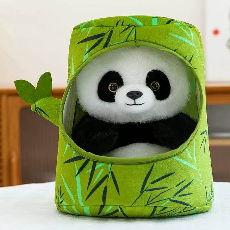 PELUCHE PANDA ET TUBE EN BAMBOU en 2 tailles