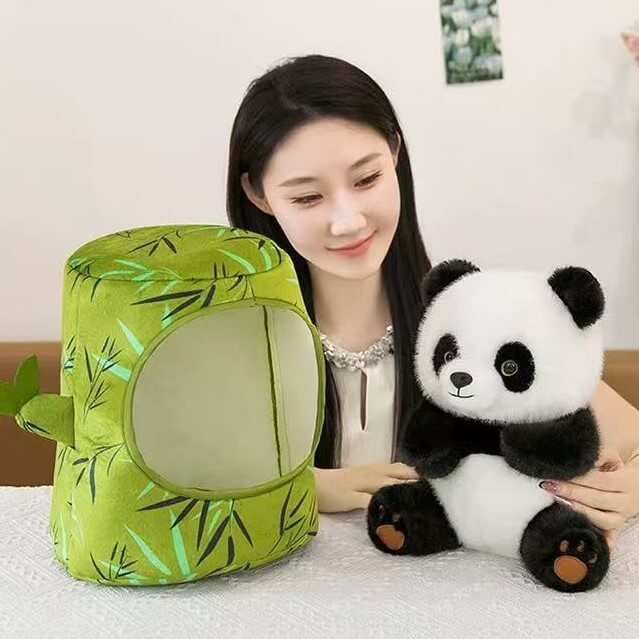 PELUCHE PANDA ET TUBE EN BAMBOU en 2 tailles