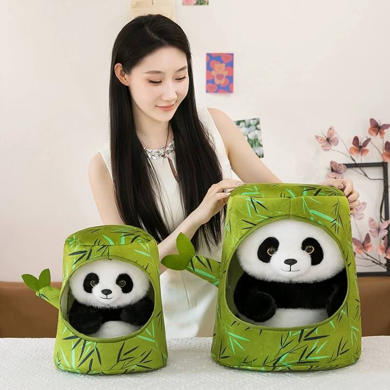 PELUCHE PANDA ET TUBE EN BAMBOU en 2 tailles