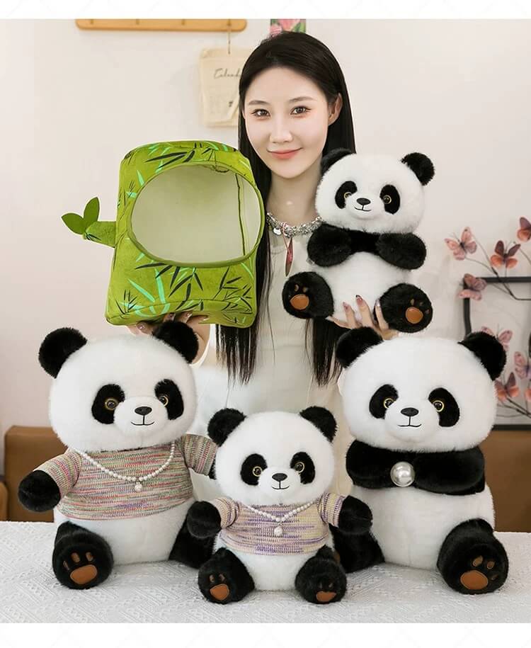 PELUCHE PANDA ET TUBE EN BAMBOU en 2 tailles