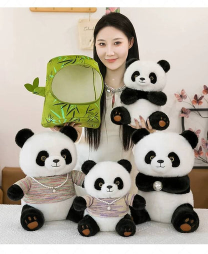 PELUCHE PANDA ET TUBE EN BAMBOU en 2 tailles