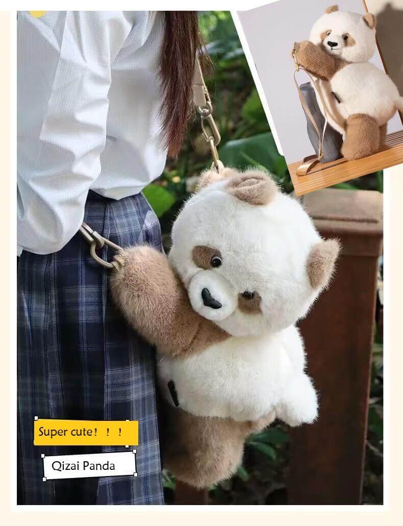 Qi Zai Panda Doll, Brown Panda Bag, 35cm/ 13.78''