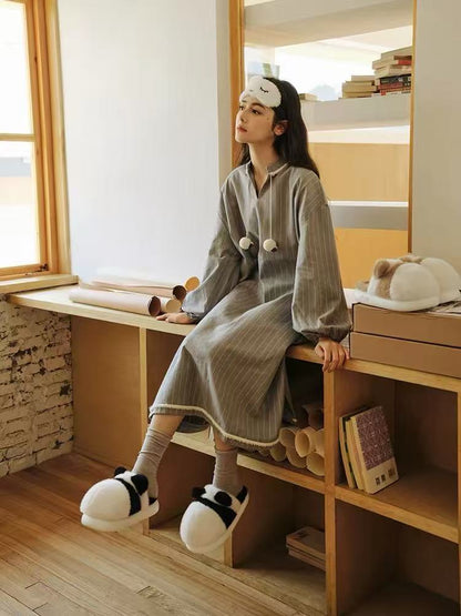 Nuevas pantuflas de felpa estilo panda para invierno, diseño redondo en 4 colores