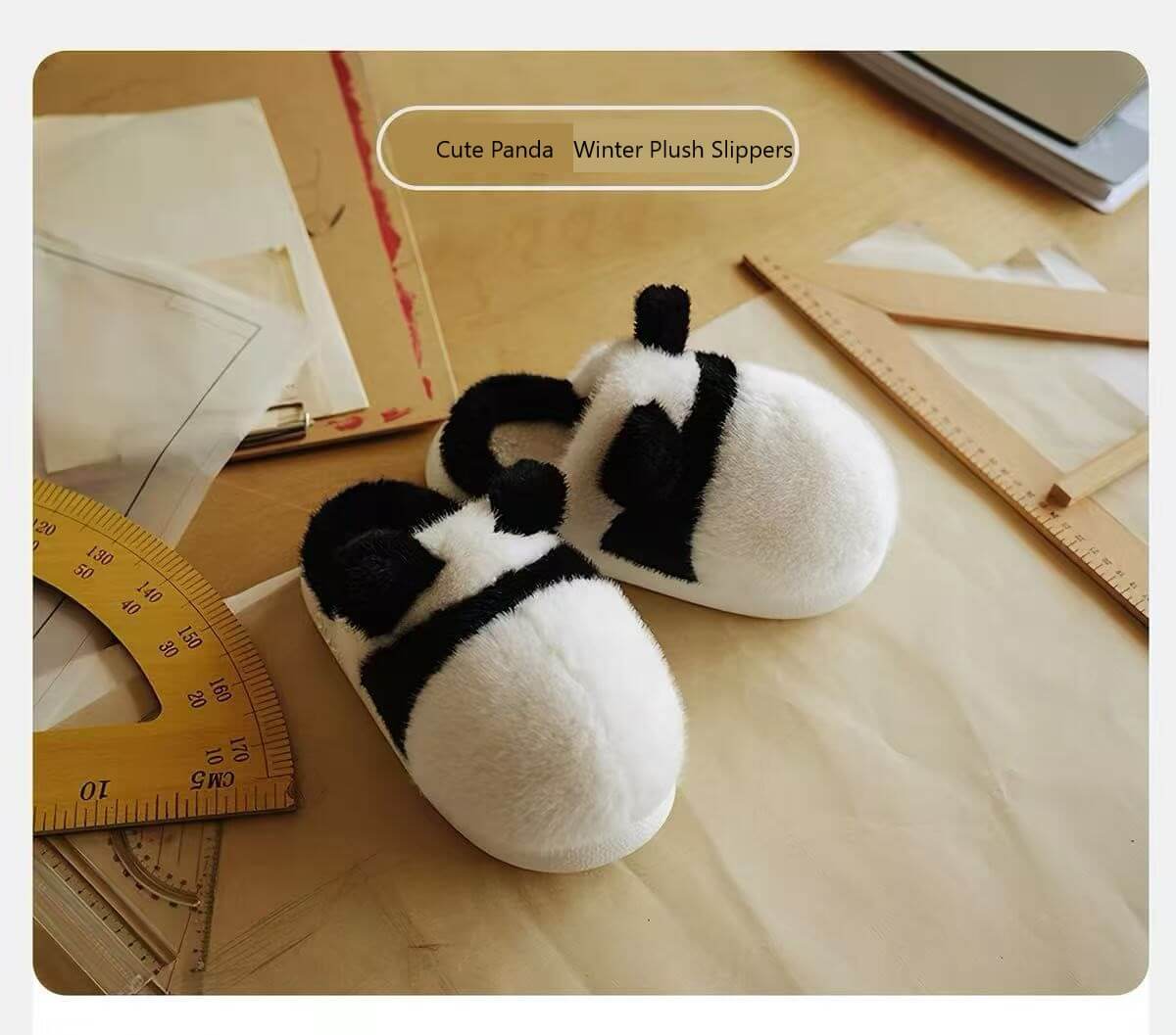 Nuevas pantuflas de felpa estilo panda para invierno, diseño redondo en 4 colores