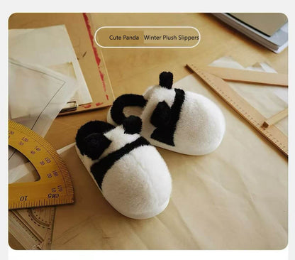 Nuevas pantuflas de felpa estilo panda para invierno, diseño redondo en 4 colores