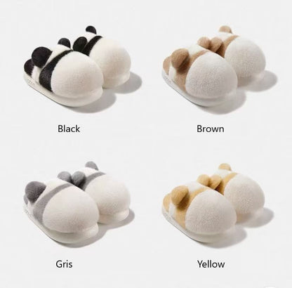 Nuevas pantuflas de felpa estilo panda para invierno, diseño redondo en 4 colores