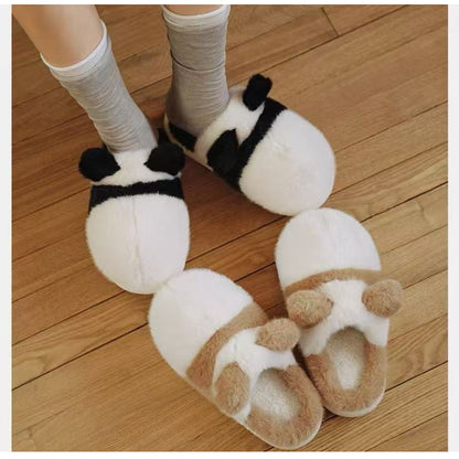 Nuevas pantuflas de felpa estilo panda para invierno, diseño redondo en 4 colores