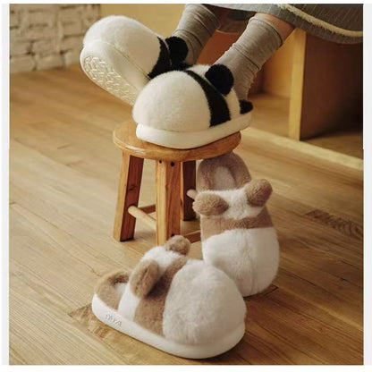Nuevas pantuflas de felpa estilo panda para invierno, diseño redondo en 4 colores
