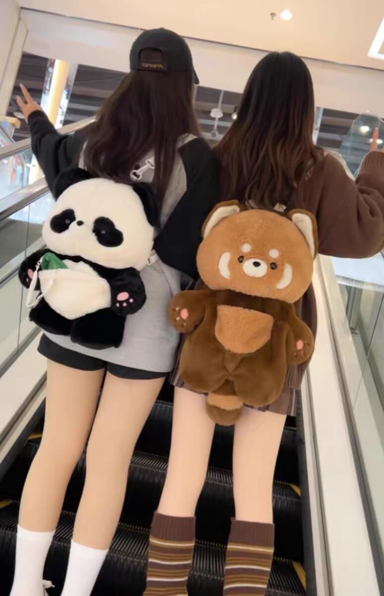 Mochila grande de panda rojo, mochila de peluche Kwaii