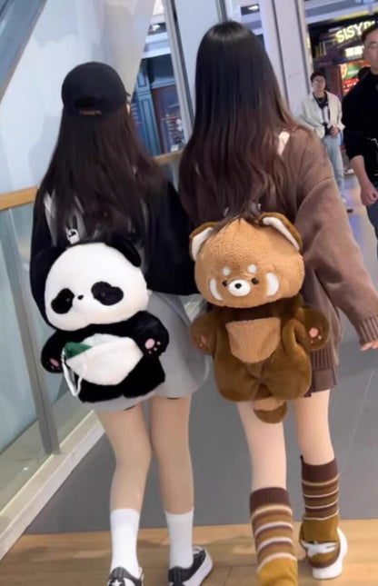 Mochila grande de panda rojo, mochila de peluche Kwaii