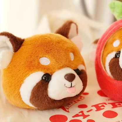 Pendentif en peluche panda roux et peluche pomme, 3,9''